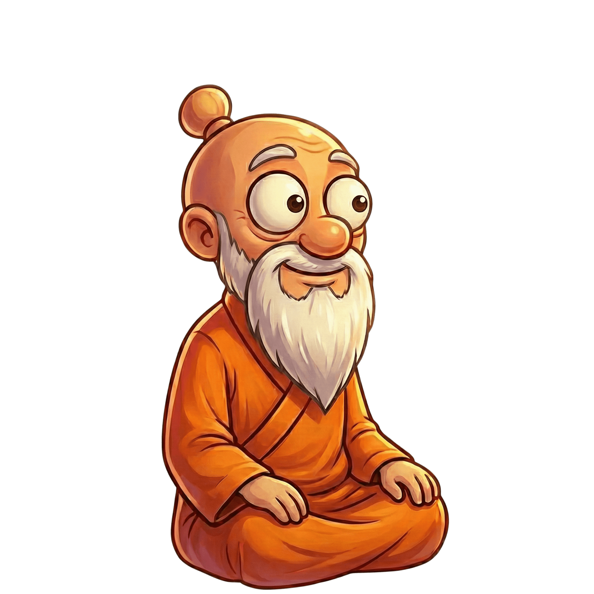 Ilustración de un sabio meditando con túnica naranja.